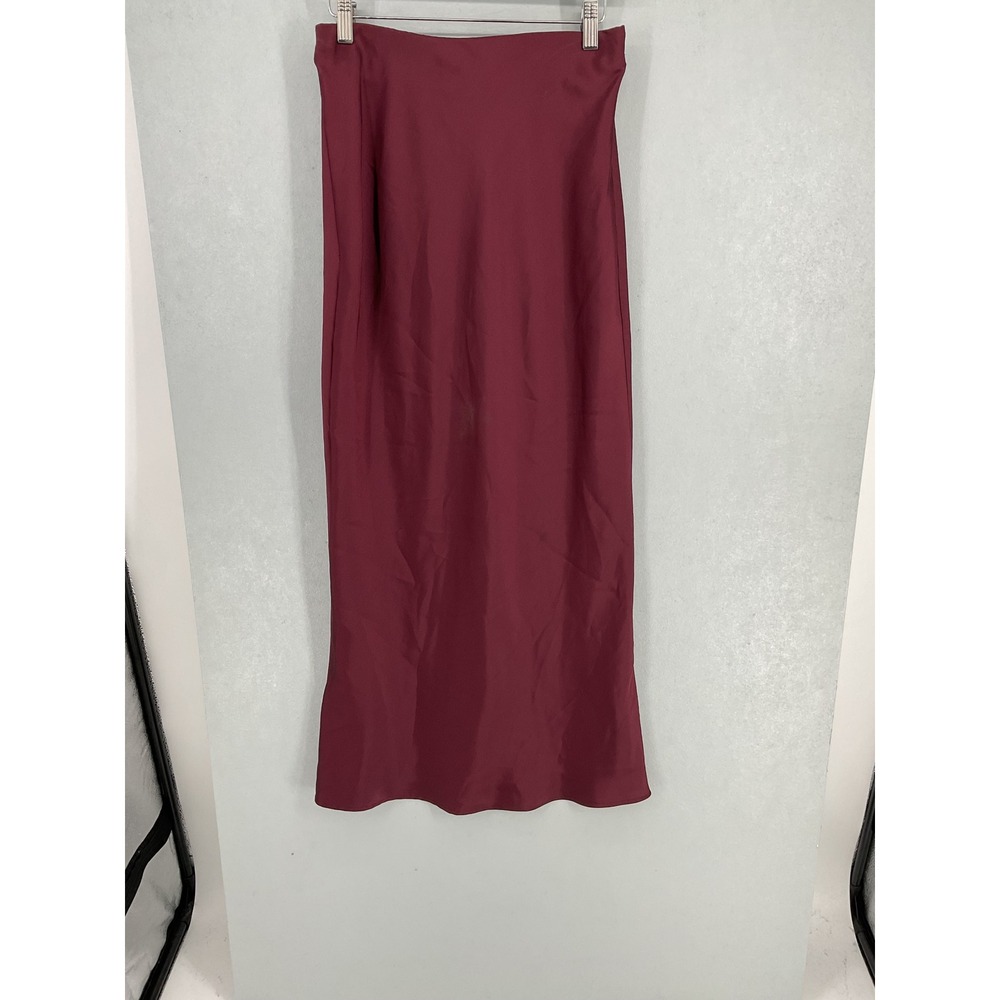 Zara Womens Midi Skirt Burgundy Satin Slip Bias Cut Small - Picture 2 of 7